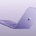 Surface Laptop de 13 pulgadas en color violeta, visto desde atrás y de lado