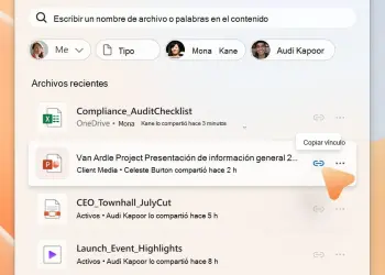 Interfaz de Files de Microsoft 365 con una lista de archivos recientes