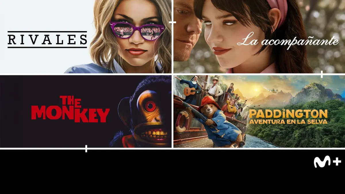 Cartel promocional de Movistar Plus+ con títulos de cine y series para sus canales temporales