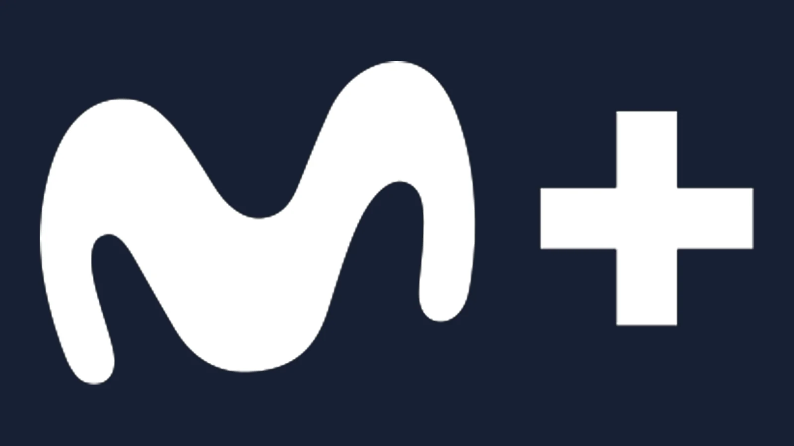 Logotipo blanco de Movistar Plus+ sobre fondo azul oscuro