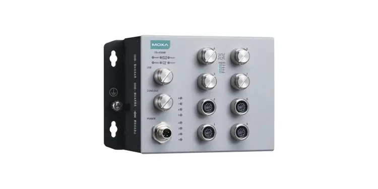 Switch industrial Moxa ToughNet TN-4508B con conectores circulares frontales