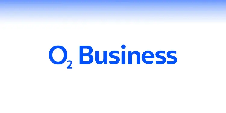Logotipo azul de O2 Business sobre fondo blanco