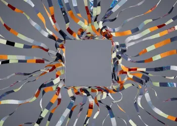 Cintas abstractas entrelazadas sobre un fondo gris