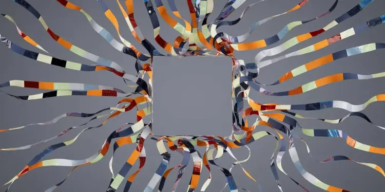 Cintas abstractas entrelazadas sobre un fondo gris