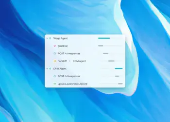 Interfaz de OpenAI que muestra un flujo de trabajo entre agentes y herramientas