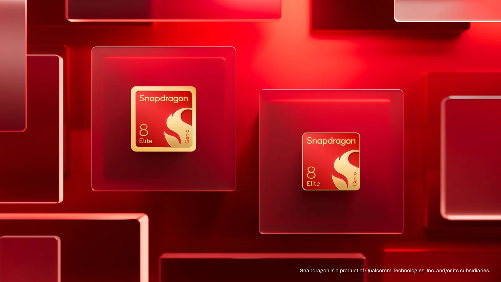 Renders de los chips Snapdragon 8 Elite Gen 6 sobre un fondo rojo