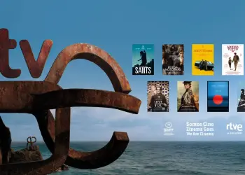 Composición de RTVE y el Festival de San Sebastián junto al Peine del Viento y carteles de películas