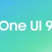 Logotipo de One UI 9 sobre un fondo degradado azul y verde