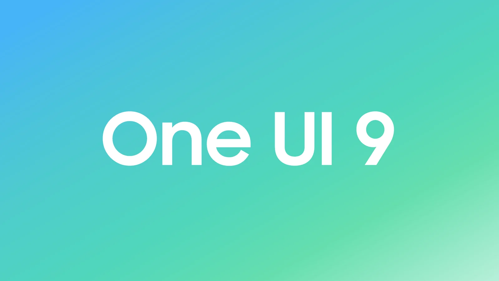 Logotipo de One UI 9 sobre un fondo degradado azul y verde