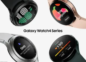 Cuatro relojes Samsung Galaxy Watch4 Series mostrados sobre fondo blanco