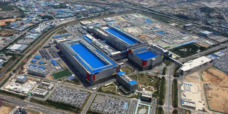 Vista aérea de una planta de fabricación de semiconductores de Samsung