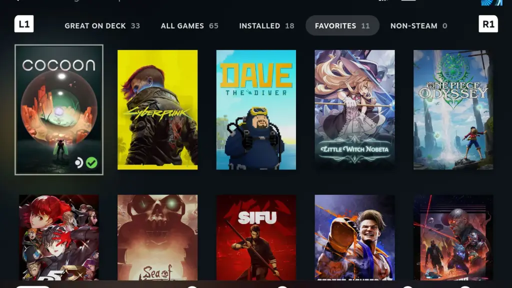 Biblioteca de juegos de SteamOS en pantalla