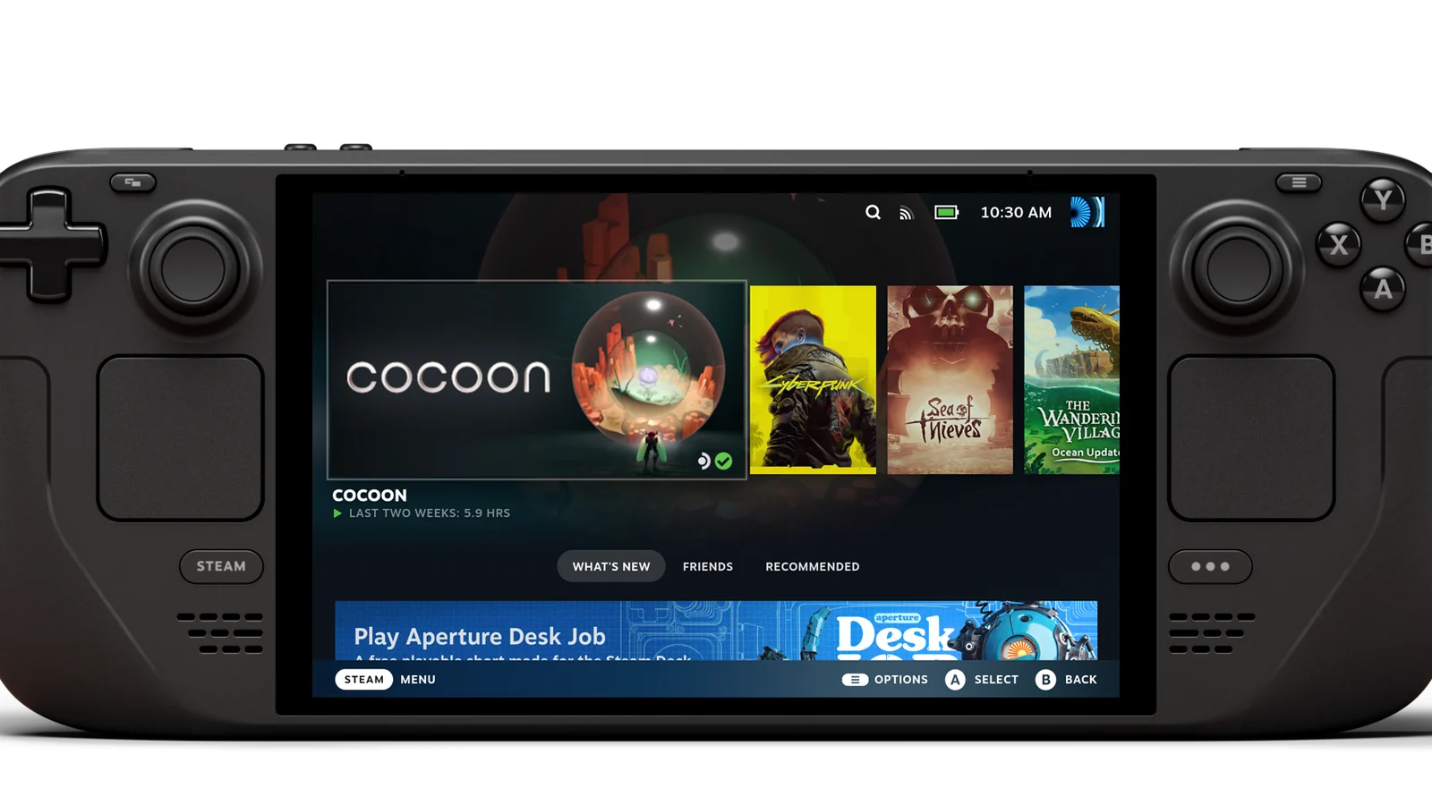 Steam Deck mostrando la interfaz de biblioteca de SteamOS
