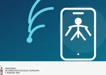 Teléfono móvil con símbolo de accesibilidad cognitiva y distintivo del Ministerio