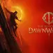 Arte oficial de The Blood of Dawnwalker con Coen escalando una catedral bajo un eclipse