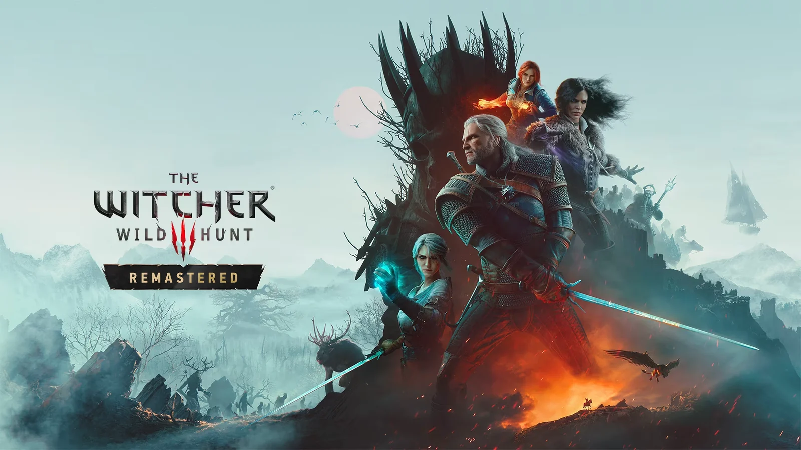Geralt y otros personajes junto al título Remastered