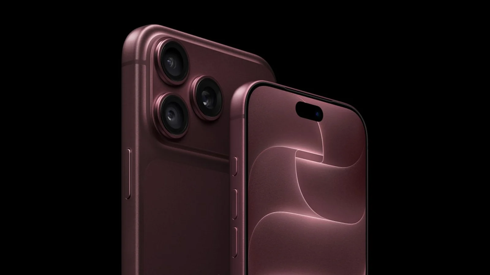 Dos iPhone 18 Pro en color burdeos, mostrando la parte trasera y frontal
