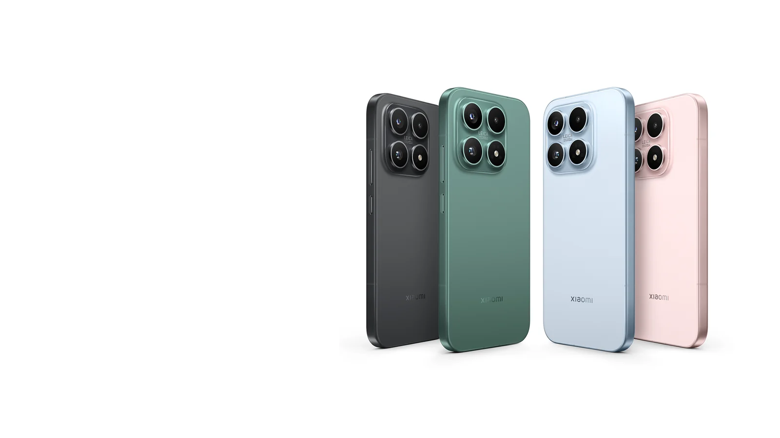 Cuatro teléfonos Xiaomi 17 vistos por la parte trasera en varios colores