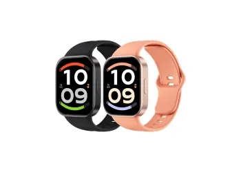 Dos relojes inteligentes Redmi Watch en negro y rosa