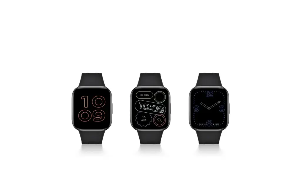 Tres Redmi Watch negros mostrando distintas esferas
