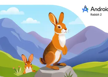Dos conejos ante montañas y el rótulo Rabbit 2