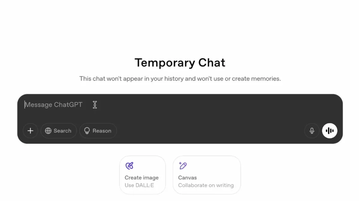 Cuadro de conversación de ChatGPT en modo temporal