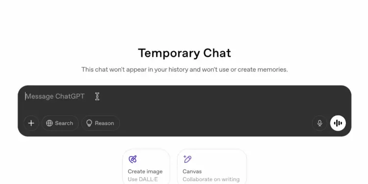 Cuadro de conversación de ChatGPT en modo temporal