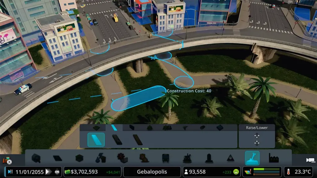 Trazado azul de un camino junto a un puente