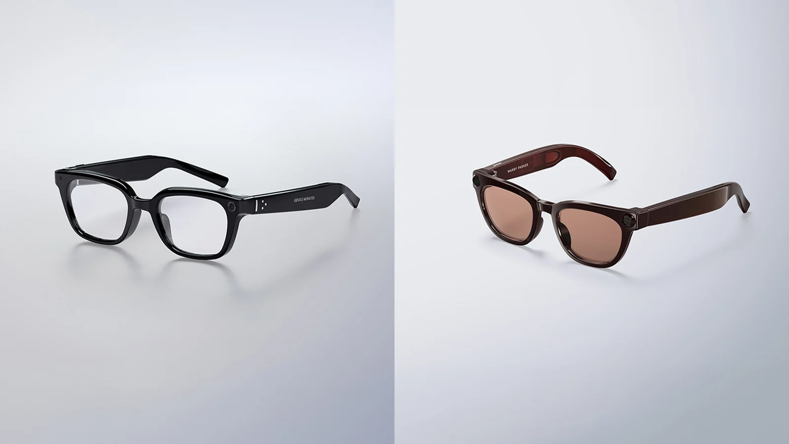 Gafas inteligentes negras y marrones sobre fondo claro