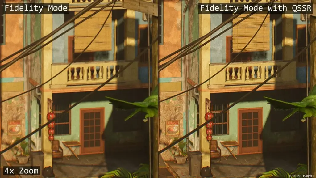 Comparación de una calle y sus edificios con y sin QSSR