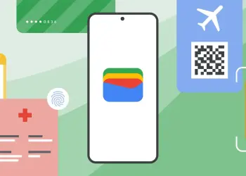 Teléfono con el icono de Google Wallet y pases digitales