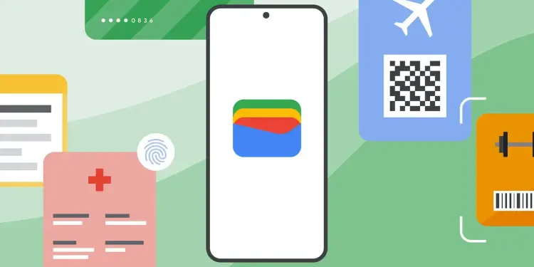 Teléfono con el icono de Google Wallet y pases digitales