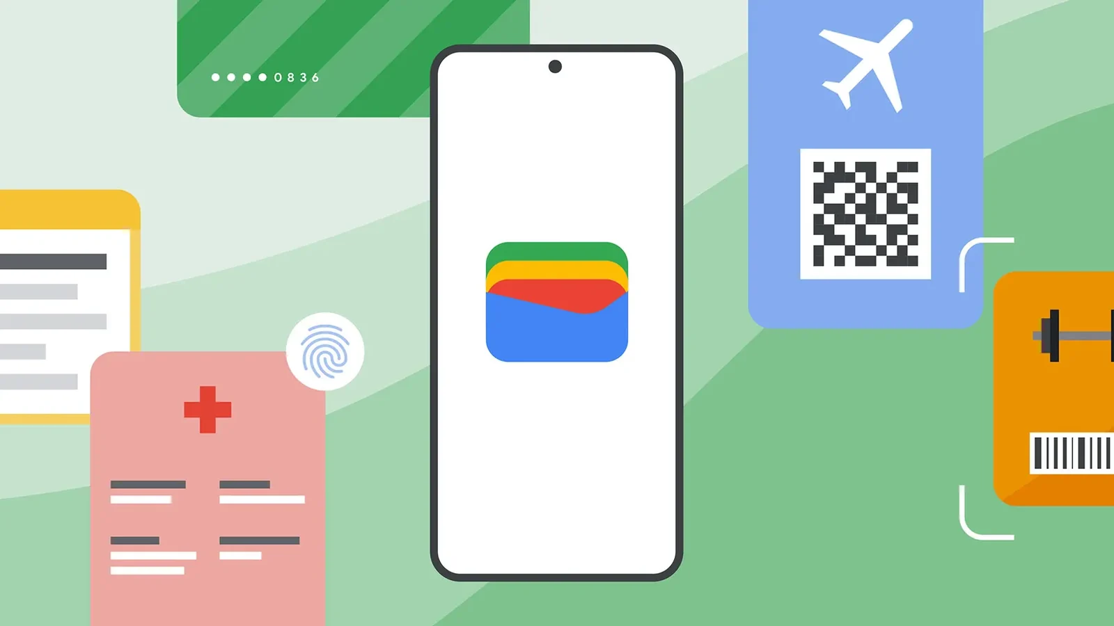 Teléfono con el icono de Google Wallet y pases digitales