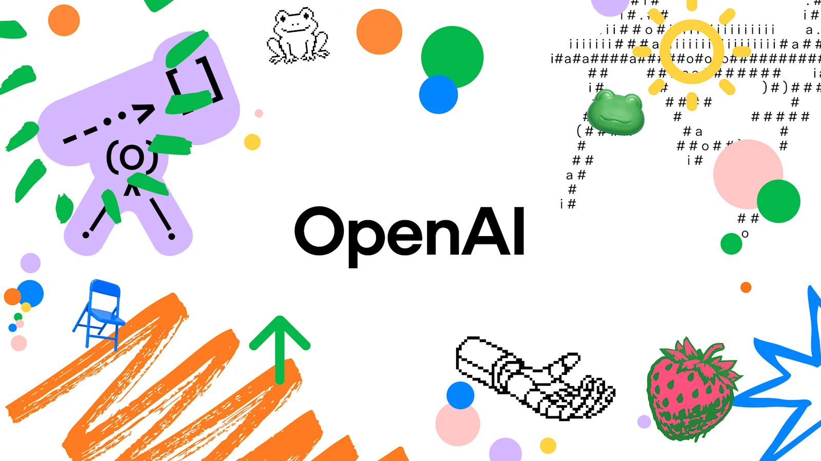 Nombre de OpenAI entre ilustraciones coloridas