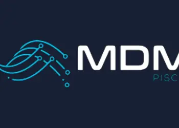 Logotipo de MDM Pisces sobre fondo azul oscuro
