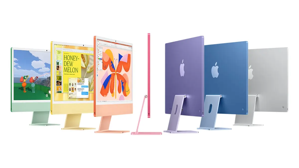 iMac de siete colores en distintas vistas