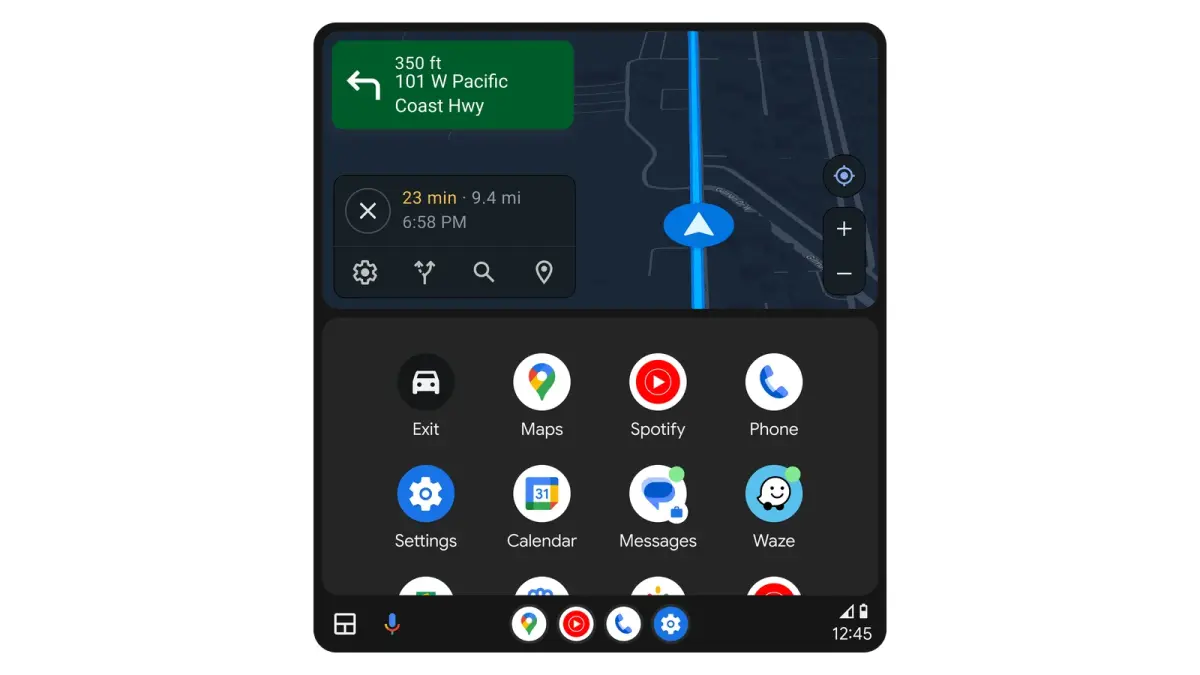 Mapa y aplicaciones en la pantalla de Android Auto