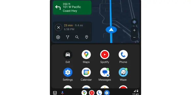 Mapa y aplicaciones en la pantalla de Android Auto