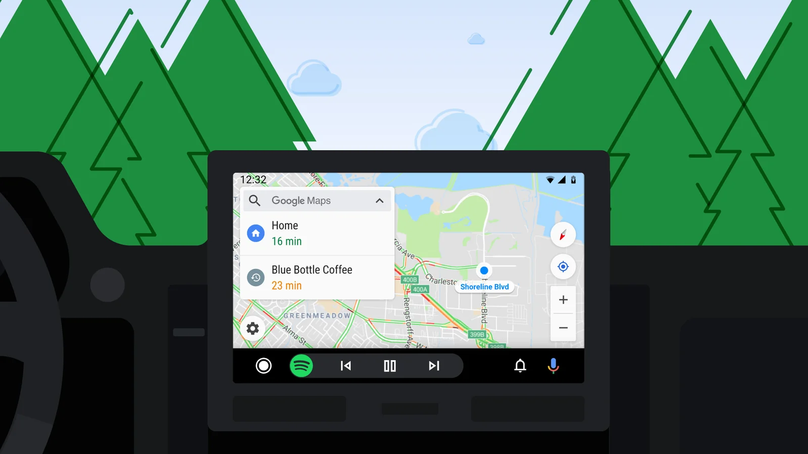 Pantalla de Android Auto con Google Maps