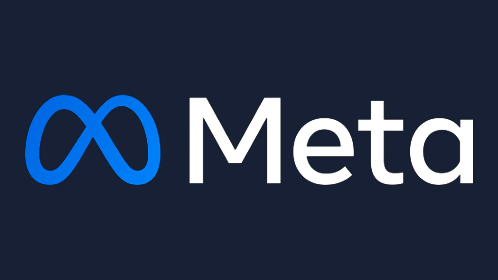 Logotipo azul de Meta sobre fondo oscuro