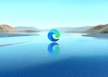 Logotipo de Edge sobre un paisaje azul