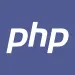 Logotipo blanco de PHP sobre fondo azul