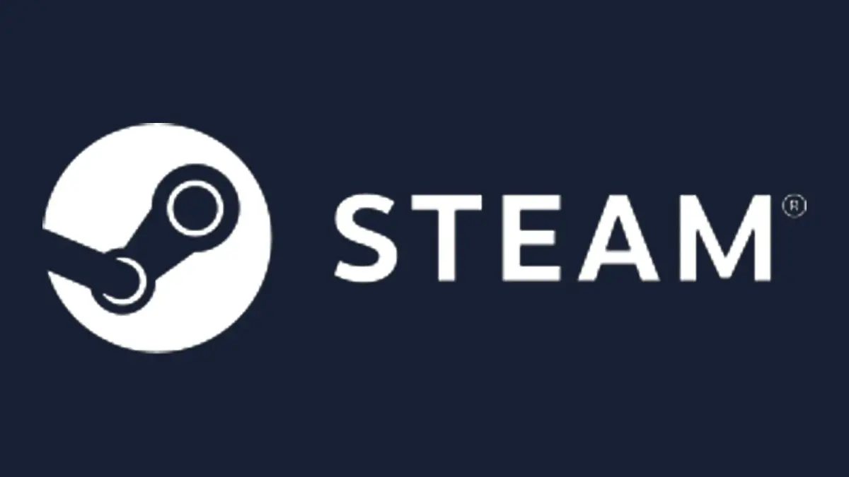 Logotipo blanco de Steam sobre fondo azul oscuro