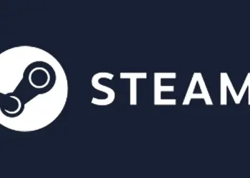 Logotipo blanco de Steam sobre fondo azul oscuro
