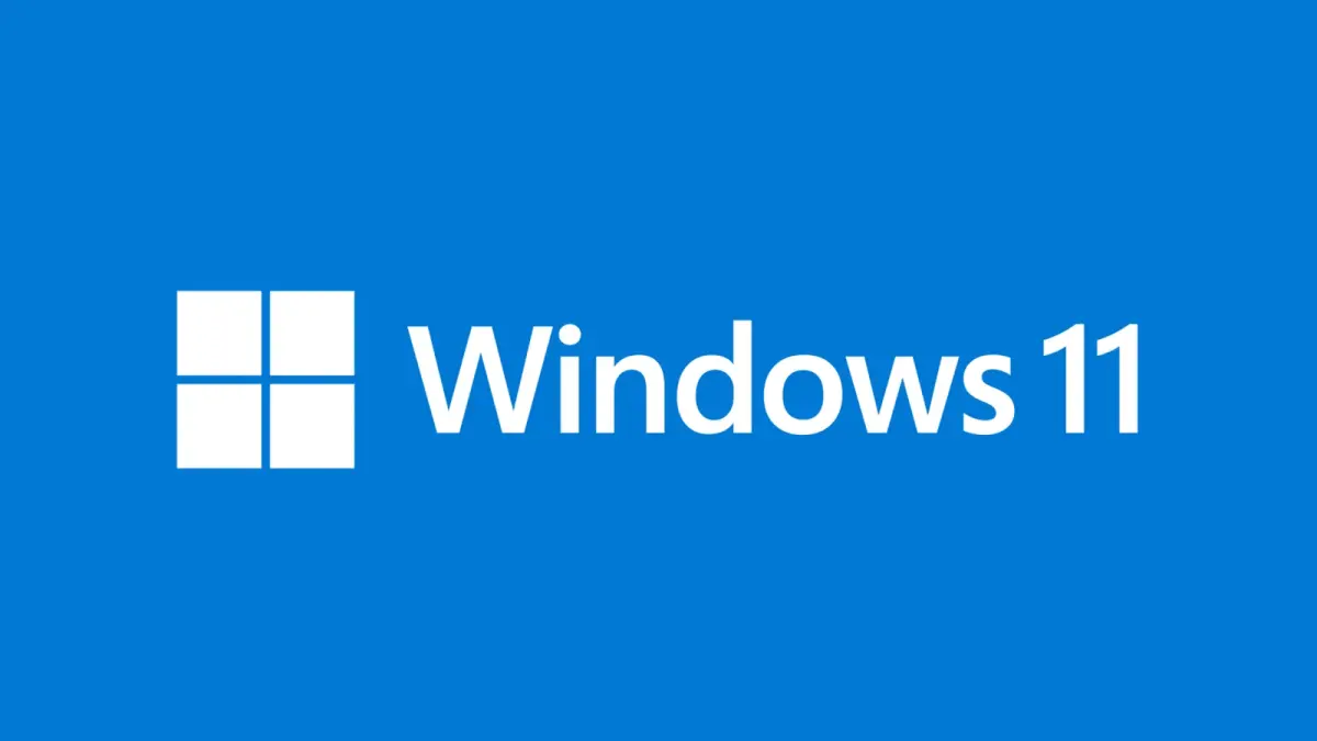 Logotipo blanco de Windows 11 sobre azul
