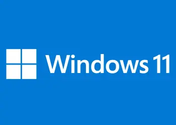 Logotipo blanco de Windows 11 sobre azul