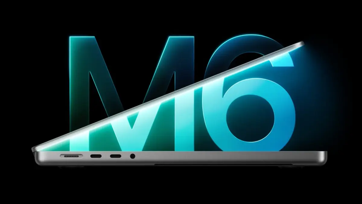 MacBook Pro de perfil ante las letras M6