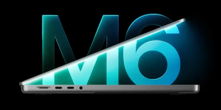 MacBook Pro de perfil ante las letras M6