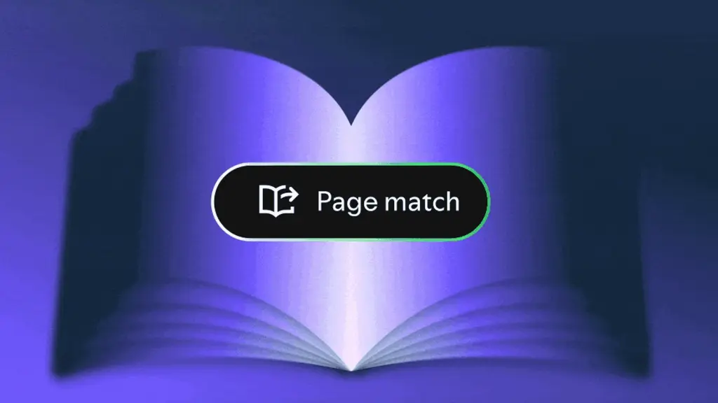 Libro abierto con el rótulo Page match