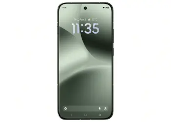 Teléfono Android con reloj en pantalla